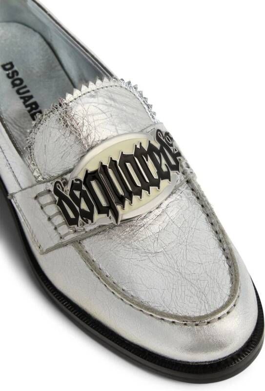 Dsquared2 Gothic metallic leren loafers Zilver