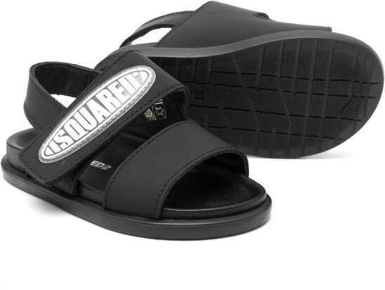 DSQUARED2 KIDS Leren sandalen met logo-applicatie Zwart