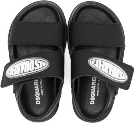DSQUARED2 KIDS Leren sandalen met logo-applicatie Zwart