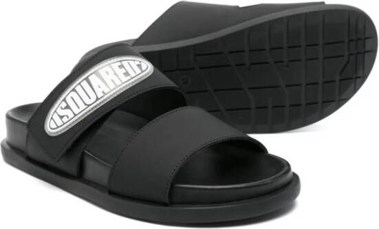 Dsquared2 Kids Leren slippers met logo-applicatie Zwart