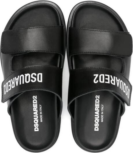 Dsquared2 Kids Leren slippers met logoprint Zwart