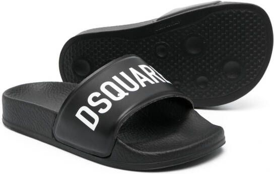 Dsquared2 Kids Slippers met logoprint Zwart