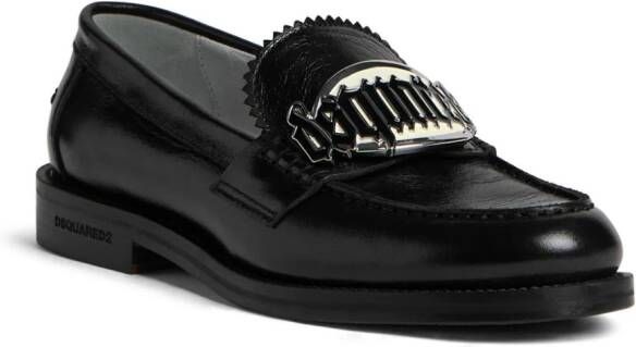 Dsquared2 Leren loafers met logoplakkaat Zwart