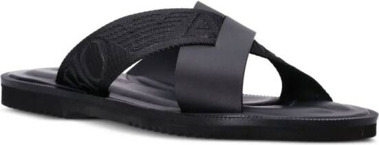 Emporio Armani Leren sandalen met logoband Zwart