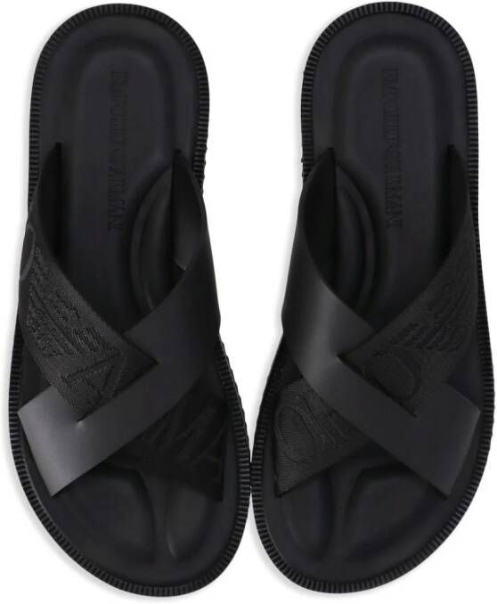 Emporio Armani Leren sandalen met logoband Zwart