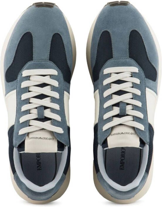 Emporio Armani Low-top sneakers met colourblocking Blauw