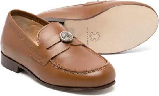 ETRO KIDS Leren loafers met Pegaso-plakkaat Bruin