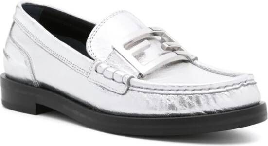 FENDI Baguette metallic leren loafers Zilver