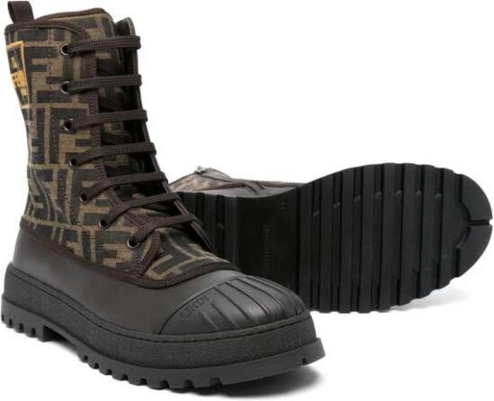 Fendi Kids Enkellaarzen met monogram Bruin