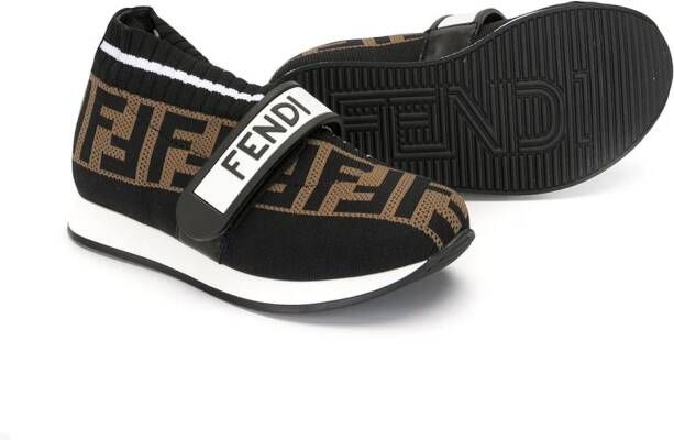 Fendi Kids Fendi Love sneakers met klittenband Bruin