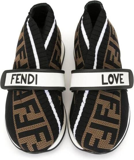 Fendi Kids Fendi Love sneakers met klittenband Bruin