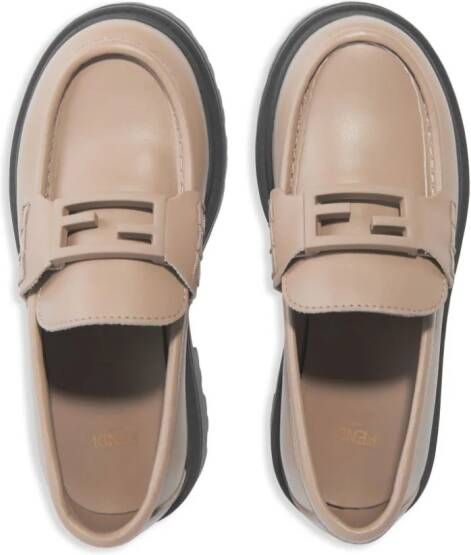 Fendi Kids Leren loafers Beige