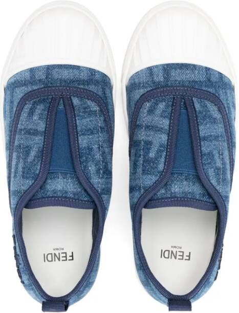 Fendi Kids Low-top sneakers van spijkerstof Blauw