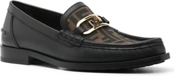 FENDI Leren loafers met logoplakkaat Bruin