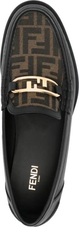 FENDI Leren loafers met logoplakkaat Bruin