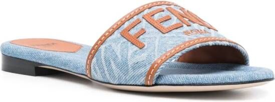 FENDI Signature slippers met geborduurd logo Blauw