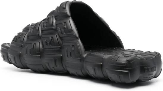 FENDI Slippers met logo-reliëf Zwart