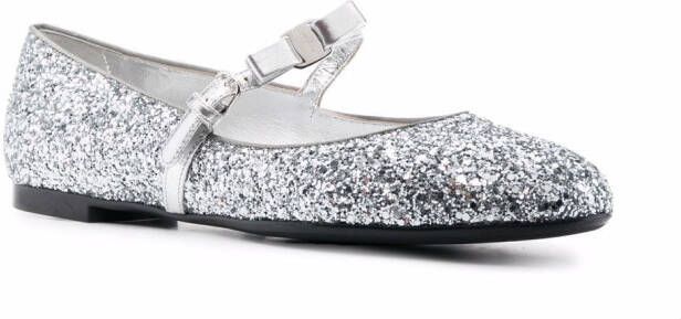 Ferragamo Ballerina's met glitter Zilver
