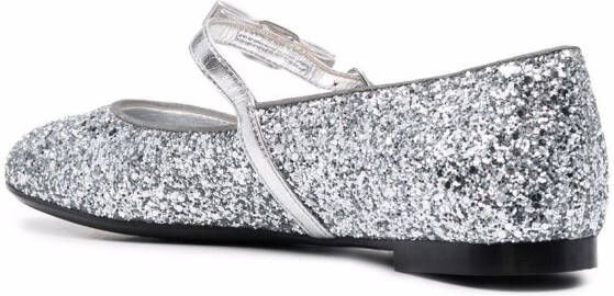 Ferragamo Ballerina's met glitter Zilver
