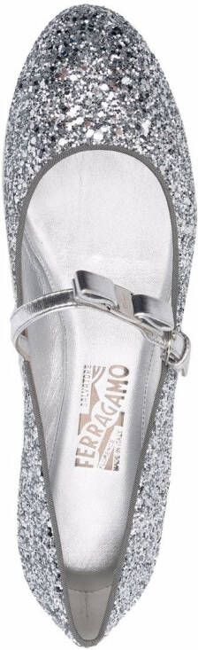 Ferragamo Ballerina's met glitter Zilver