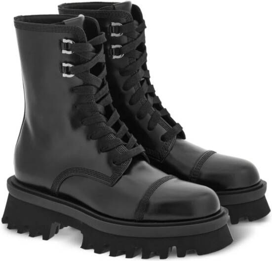 Ferragamo Combat boots met chunky zool Zwart