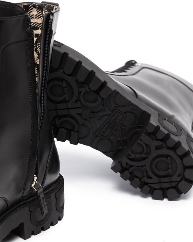 Ferragamo Combat boots met gancinipatroon Zwart