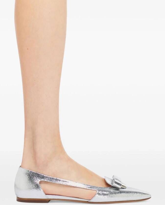 Ferragamo Drop Bow leren ballerina's Zilver