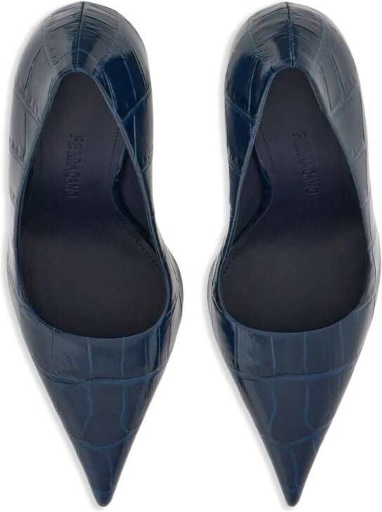 Ferragamo Eva pumps met krokodillen-reliëf Blauw
