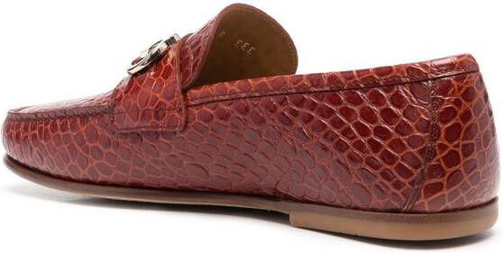 Ferragamo Galileo loafers met krokodillenleer-reliëf Rood