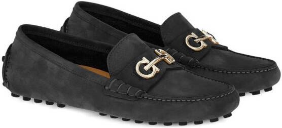 Ferragamo Gancini suède loafers Zwart