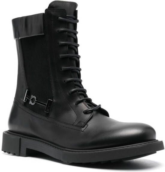 Ferragamo Leren combat boots Zwart