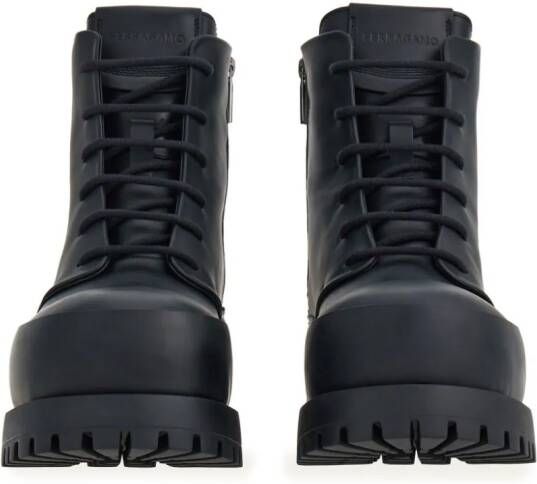 Ferragamo Leren combat boots Zwart