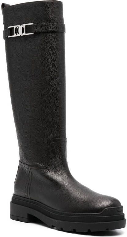 Ferragamo Ryder leren knielaarzen Zwart