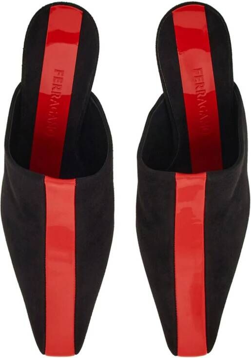 Ferragamo 85 mm suède muiltjes met streepdetail Zwart