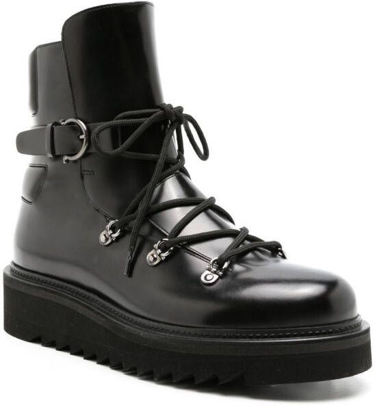 Ferragamo Trekking leren enkellaarzen Zwart