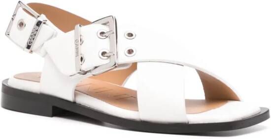 GANNI buckle-fastening crossover sandals Wit