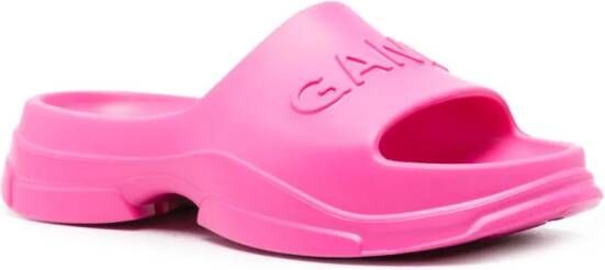 GANNI Chunky slippers met logo-reliëf Roze