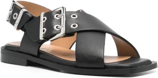 GANNI crossover-strap bucked sandals Zwart