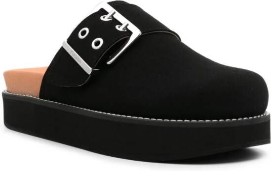 GANNI Feminine Buckle vilten slippers Zwart