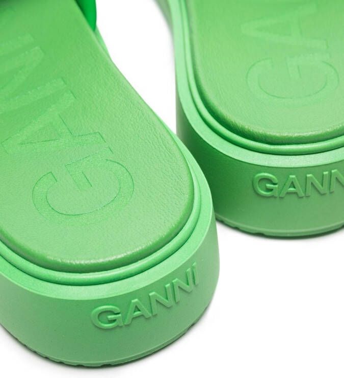 GANNI Slippers met logo-reliëf Groen