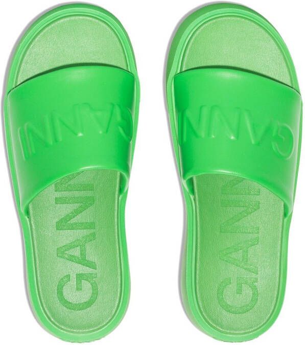 GANNI Slippers met logo-reliëf Groen