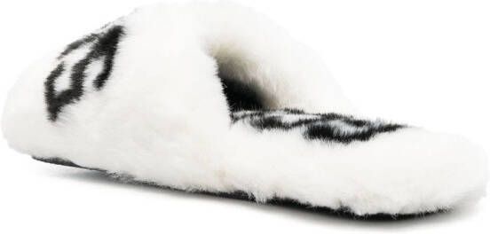 GCDS Slippers met imitatiebont Wit