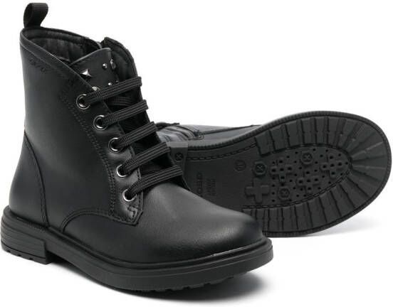 Geox Kids Leren veterlaarzen Zwart