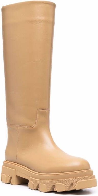 GIABORGHINI Enkellaarzen met geribbelde zool Beige