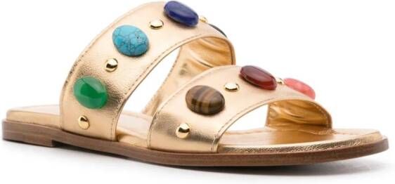 Gianvito Rossi Leren slippers met kralen Goud