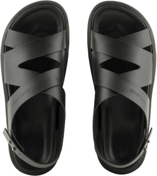 Giorgio Armani Leren sandalen met logo-reliëf Zwart
