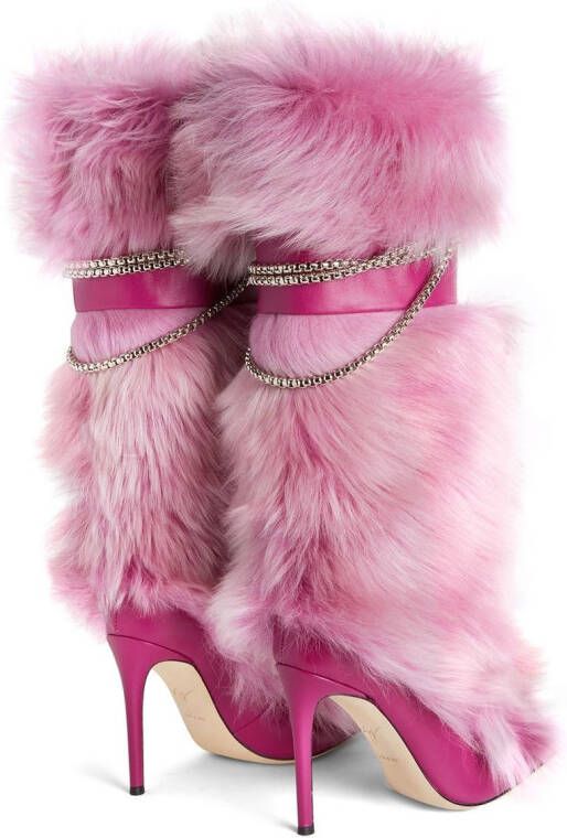 Giuseppe Zanotti Amaia laarzen met imitatiebont Roze