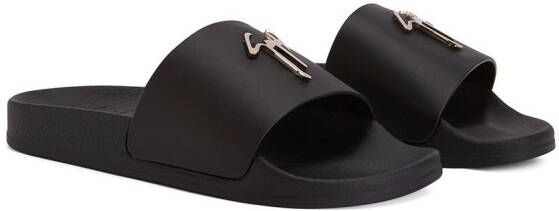 Giuseppe Zanotti Brett leren slippers Zwart