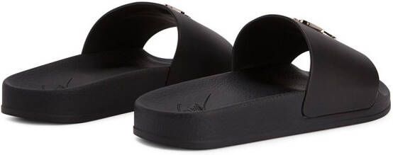 Giuseppe Zanotti Brett leren slippers Zwart