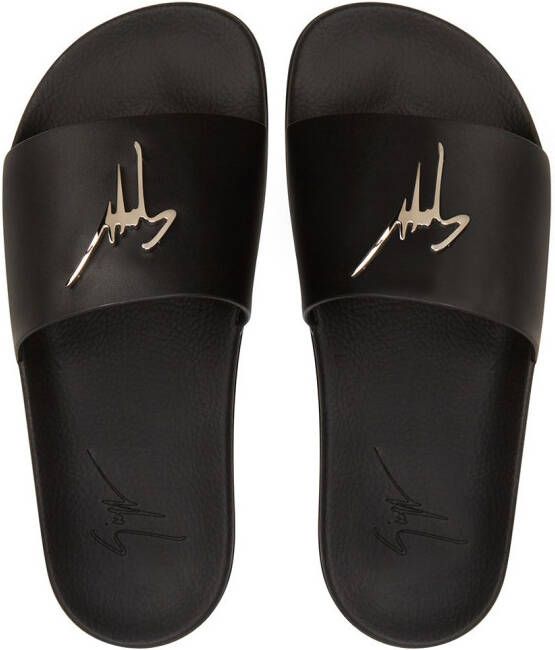 Giuseppe Zanotti Brett leren slippers Zwart